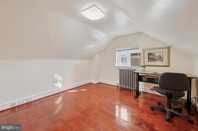 7200 Wayne Ave, Upper Darby, PA 19082 - home office with radiator heating unit, wood-type flooring, lofted ceiling, and baseboards