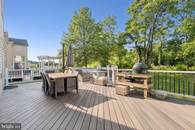 14520 Fairdale Rd, Silver Spring, MD 20905 - deck with a pergola, outdoor dining space, and outdoor lounge area