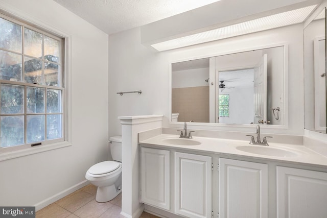 12200 Eagles Nest Ct Unit L, Germantown, MD 20874 - bathroom with toilet, double vanity, tile patterned floors, ceiling fan, and baseboards