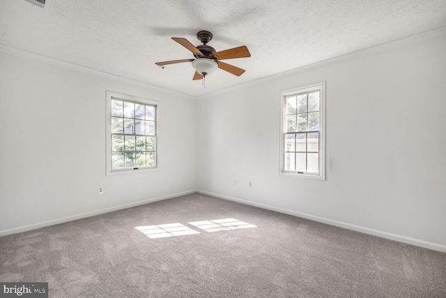 12200 Eagles Nest Ct Unit L, Germantown, MD 20874 - carpeted empty room featuring healthy amount of natural light, crown molding, baseboards, ceiling fan, and a textured ceiling