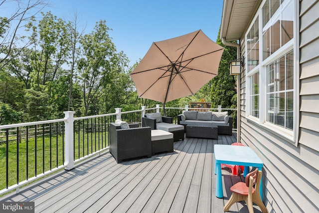 1112 Cornwallis Way, Collegeville, PA 19426 - wooden terrace with outdoor lounge area and view of wooded area
