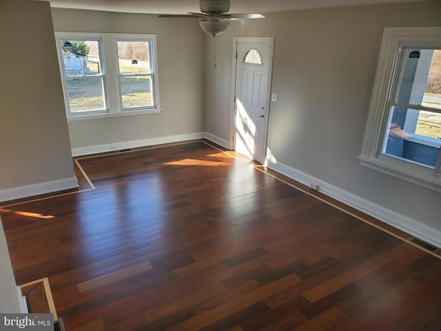 3004 Dekalb Pike, East Norriton, PA 19401 - unfurnished room featuring ceiling fan, baseboards, and dark wood-style flooring