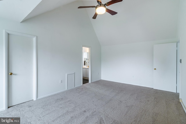 11510 Bucknell Dr Unit 201, Silver Spring, MD 20902 - unfurnished bedroom with high vaulted ceiling, carpet floors, ensuite bathroom, and ceiling fan
