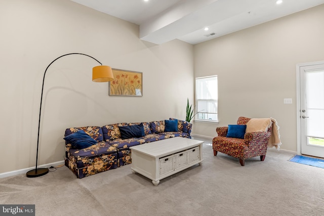 9608 Julia Ln, Owings Mills, MD 21117 - living room featuring light colored carpet, baseboards, and recessed lighting