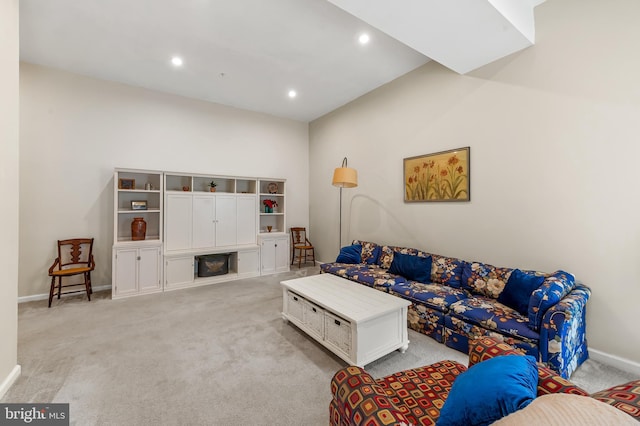 9608 Julia Ln, Owings Mills, MD 21117 - living room with light carpet, baseboards, recessed lighting, and a fireplace