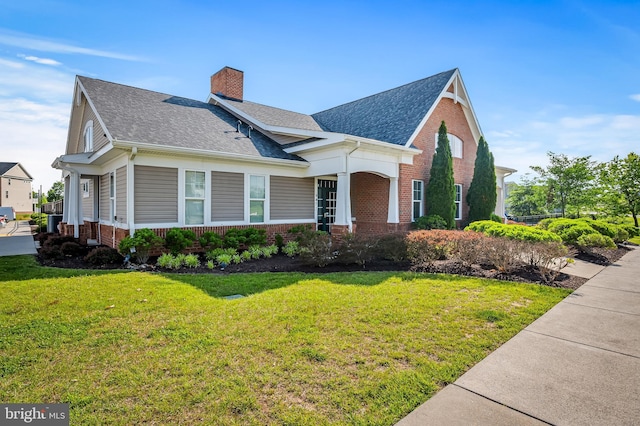 9608 Julia Ln, Owings Mills, MD 21117 - view of front of property featuring brick siding, a chimney, a shingled roof, and a front yard