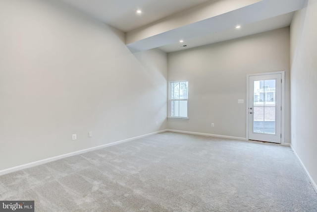9608 Julia Ln, Owings Mills, MD 21117 - spare room featuring carpet, baseboards, a towering ceiling, and recessed lighting