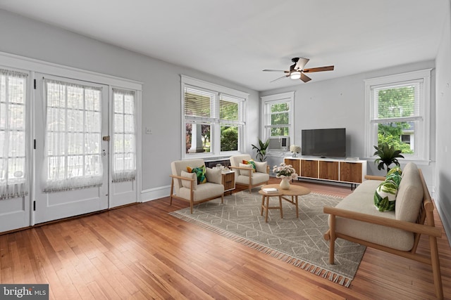 28 N Wakefield, Jeffersonville, PA 19403 - living area featuring a ceiling fan, light wood-style flooring, and baseboards