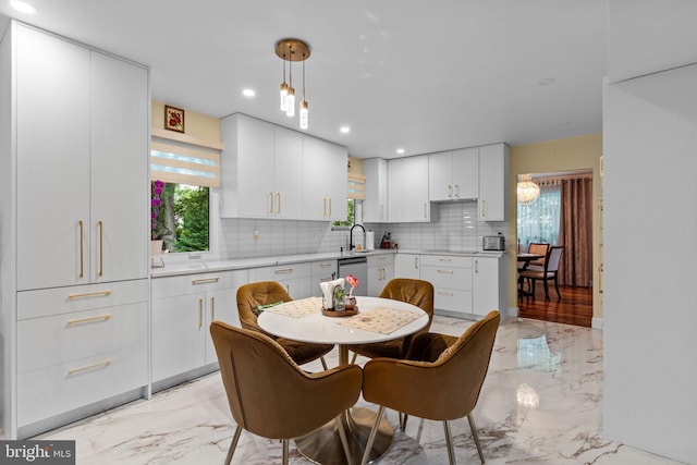 95 Meadowfield Dr, Southampton, PA 18966 - kitchen with light marble finish floors, dishwasher, plenty of natural light, and recessed lighting