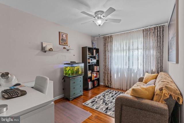 95 Meadowfield Dr, Southampton, PA 18966 - home office with a ceiling fan, wood finished floors, and baseboards