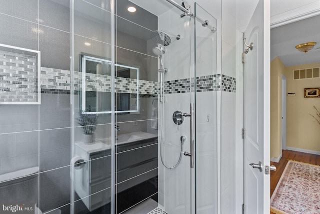 95 Meadowfield Dr, Southampton, PA 18966 - full bath featuring a stall shower and wood finished floors