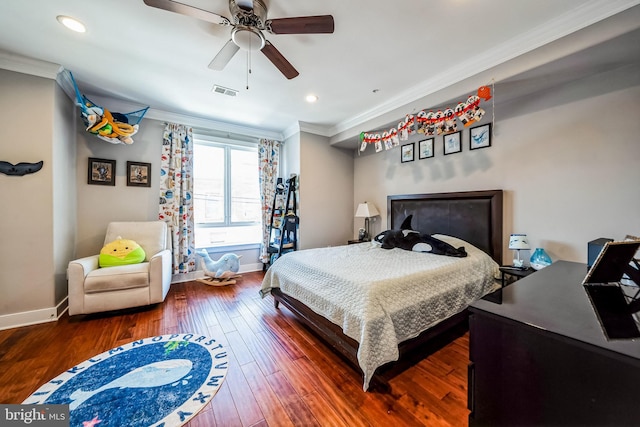 1603 S 6th St, Philadelphia, PA 19148 - bedroom featuring ornamental molding, hardwood / wood-style flooring, recessed lighting, and a ceiling fan
