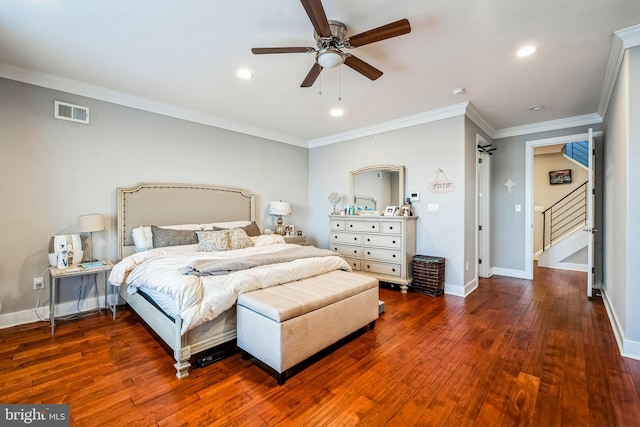 1603 S 6th St, Philadelphia, PA 19148 - bedroom with ornamental molding, hardwood / wood-style flooring, recessed lighting, and ceiling fan