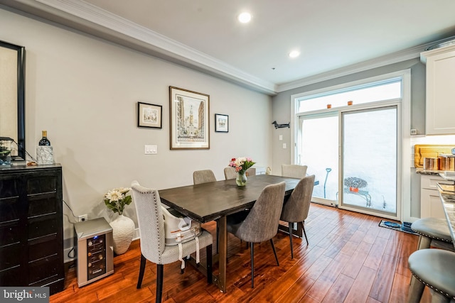 1603 S 6th St, Philadelphia, PA 19148 - dining area featuring crown molding, wood-type flooring, and recessed lighting