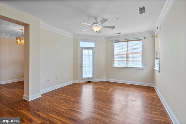902 Macphail Woods Xing Unit 2I, Bel Air, MD 21015 - spare room with a chandelier, ornamental molding, wood finished floors, ceiling fan, and baseboards