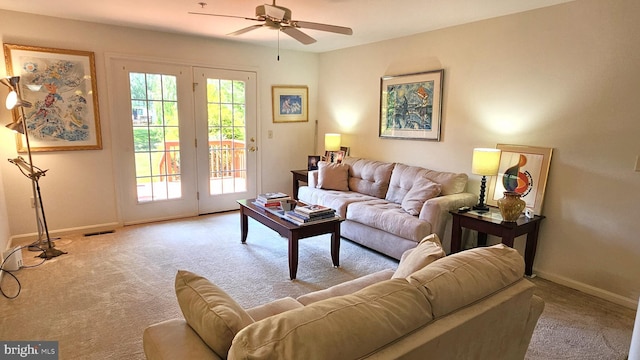 5934 Tappan Ln, Salisbury, MD 21801 - living room featuring carpet, baseboards, and ceiling fan