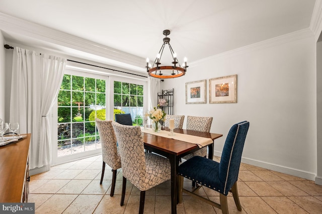 231 Rogers, Eagleville, PA 19403 - dining space with a chandelier, ornamental molding, light tile patterned flooring, and baseboards