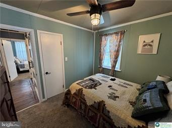 333 Decker Ferry Rd, Mount Bethel, PA 18343 - carpeted bedroom featuring ornamental molding and a ceiling fan