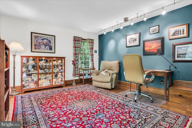 109 Great Circle Rd, Newark, DE 19711 - office area featuring track lighting, wood finished floors, and baseboards