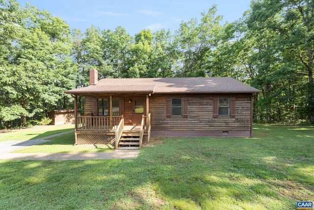 406 Green Meadow Ln, Scottsville, VA 24590 - view of front of house featuring a chimney, crawl space, a front yard, and a porch