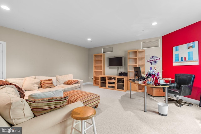 505 Sherwood Mills Ct, Sandy Spring, MD 20860 - living room with carpet, an office area, recessed lighting, and baseboards