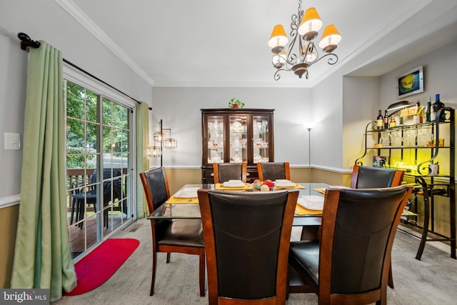 5341 Yellow Turtle Pl, Woodbridge, VA 22193 - dining space with carpet, a chandelier, and crown molding