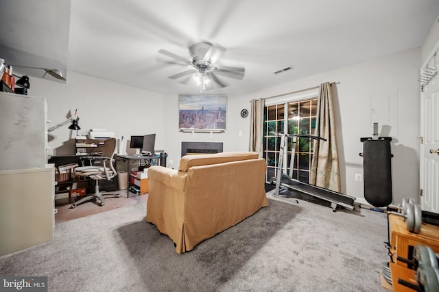 5341 Yellow Turtle Pl, Woodbridge, VA 22193 - living room featuring a ceiling fan, a desk, and a fireplace