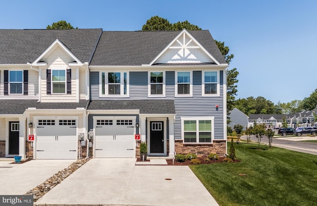 11020 Augusta Ln Unit 3, Berlin, MD 21811 - view of property with driveway, stone siding, a front lawn, roof with shingles, and an attached garage