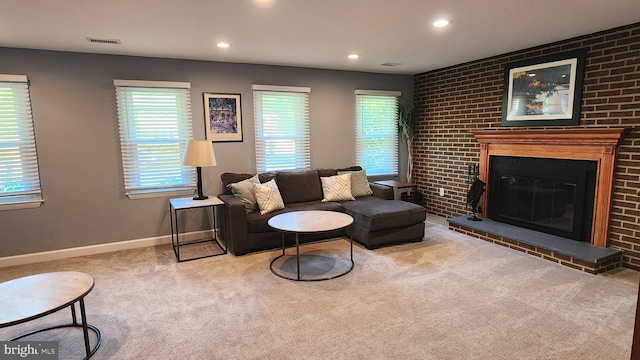 15204 Watergate Rd, Silver Spring, MD 20905 - carpeted living room with recessed lighting, baseboards, and a fireplace