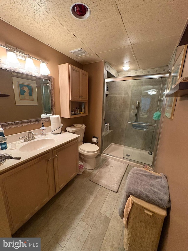 3108 Centennial Unit 310, Warminster, PA 18974 - full bath with vanity, wood finished floors, a stall shower, toilet, and a drop ceiling