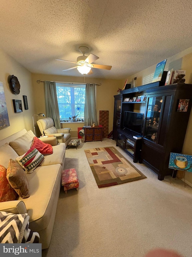 3108 Centennial Unit 310, Warminster, PA 18974 - living room featuring ceiling fan, a textured ceiling, and carpet floors