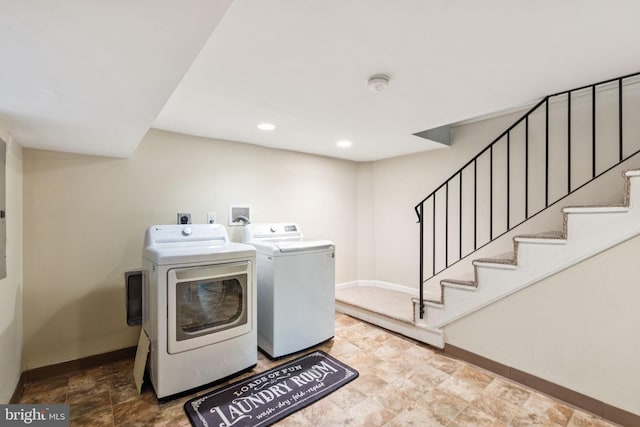 152 W Sharpnack St, Philadelphia, PA 19119 - washroom with washing machine and clothes dryer, baseboards, recessed lighting, and stone finish floors