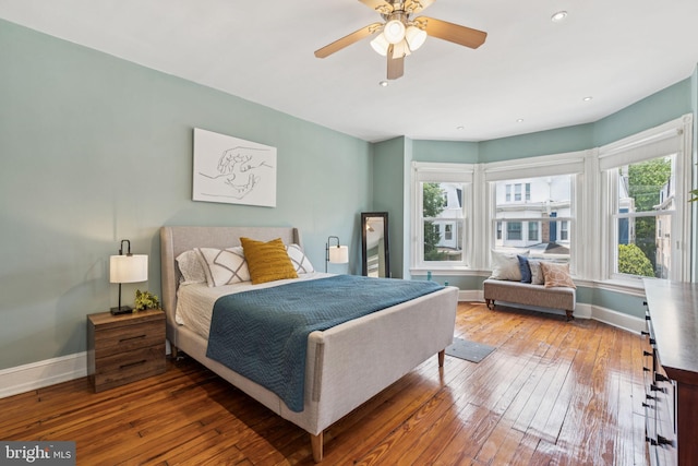 152 W Sharpnack St, Philadelphia, PA 19119 - bedroom with baseboards, hardwood / wood-style flooring, ceiling fan, and recessed lighting