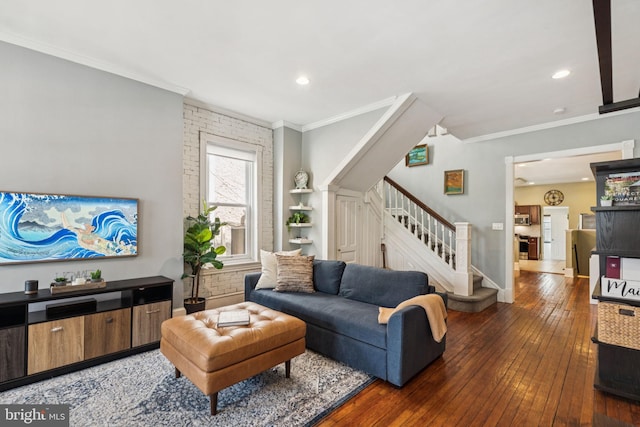 152 W Sharpnack St, Philadelphia, PA 19119 - living area featuring stairway, hardwood / wood-style floors, crown molding, recessed lighting, and baseboards