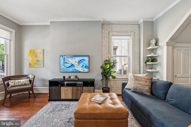 152 W Sharpnack St, Philadelphia, PA 19119 - living room featuring wood finished floors, ornamental molding, and baseboards