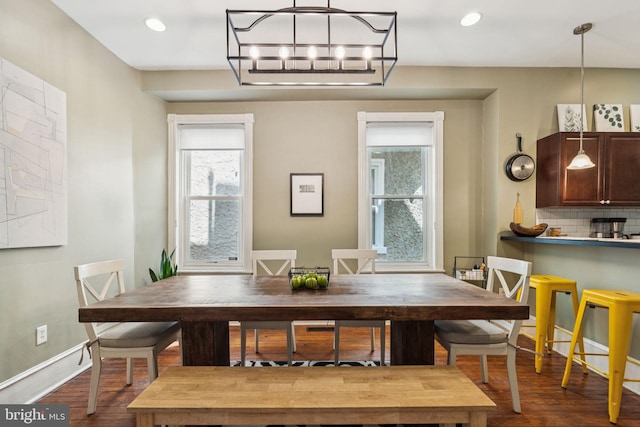 152 W Sharpnack St, Philadelphia, PA 19119 - dining space with dark wood-style flooring, healthy amount of natural light, baseboards, recessed lighting, and a chandelier