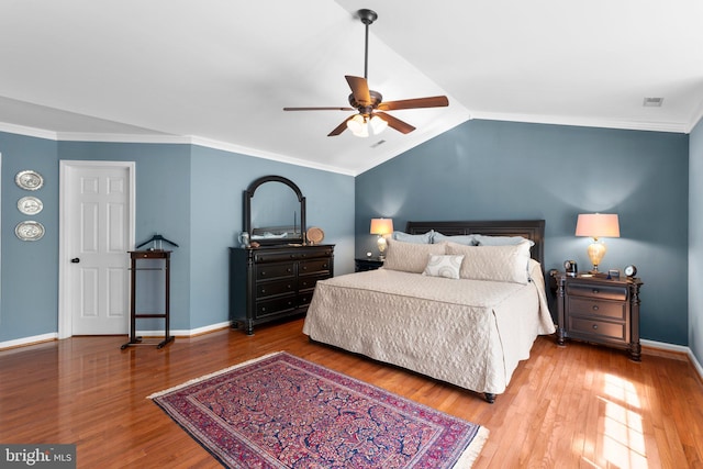 1412 Eagle Ridge Run, Bel Air, MD 21014 - bedroom featuring wood finished floors, baseboards, lofted ceiling, crown molding, and ceiling fan