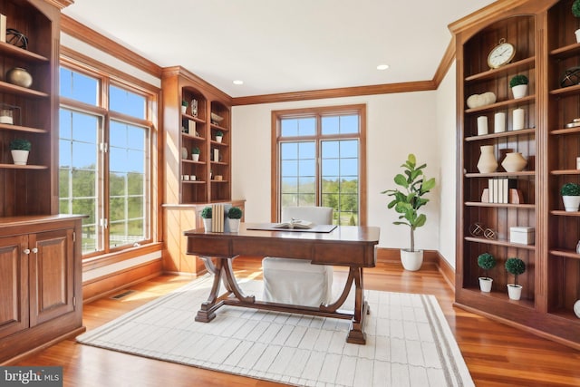 2 Autumn Meadow Ln, Malvern, PA 19355 - home office featuring ornamental molding, healthy amount of natural light, and light wood-style floors