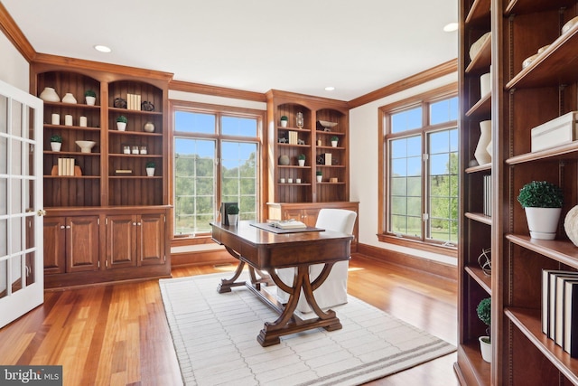 2 Autumn Meadow Ln, Malvern, PA 19355 - home office with ornamental molding, light wood finished floors, and baseboards