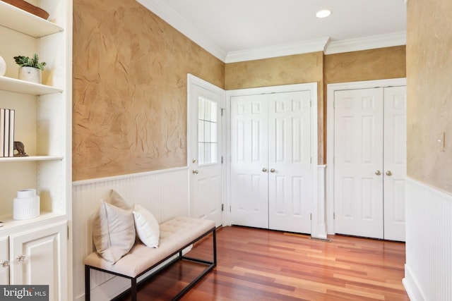 2 Autumn Meadow Ln, Malvern, PA 19355 - sitting room with a wainscoted wall, light wood finished floors, ornamental molding, and recessed lighting