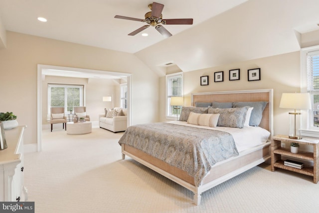 2 Autumn Meadow Ln, Malvern, PA 19355 - carpeted bedroom with vaulted ceiling, recessed lighting, and a ceiling fan