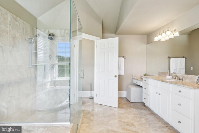 2 Autumn Meadow Ln, Malvern, PA 19355 - full bathroom featuring a shower stall, vanity, marble finish floors, and baseboards