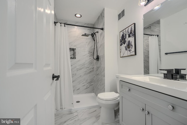 608 Budleigh Cir, Lutherville Timonium, MD 21093 - full bathroom featuring marble finish flooring, vanity, recessed lighting, and a stall shower