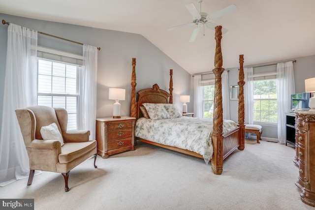 20479 Quarterpath Trace Cir, Sterling, VA 20165 - bedroom featuring lofted ceiling, light carpet, and a ceiling fan