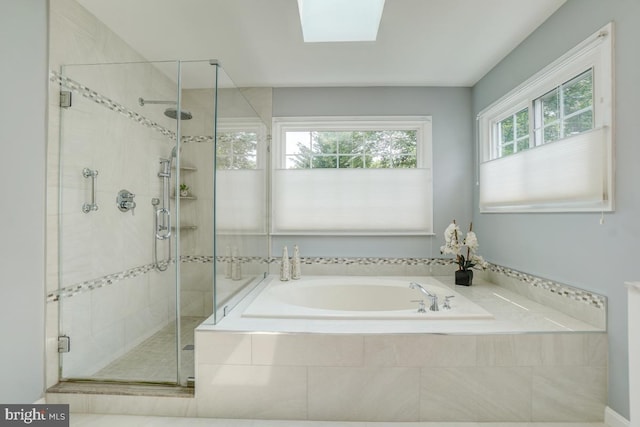 20479 Quarterpath Trace Cir, Sterling, VA 20165 - full bathroom with a garden tub, a stall shower, and a skylight