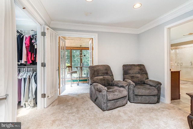 2414 Laurel Bush Rd, Abingdon, MD 21009 - living area featuring carpet floors, crown molding, and recessed lighting