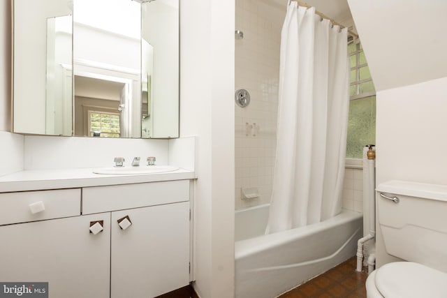 403 Club Rd, Baltimore, MD 21210 - bathroom featuring toilet, vanity, shower / tub combo, and tile patterned floors