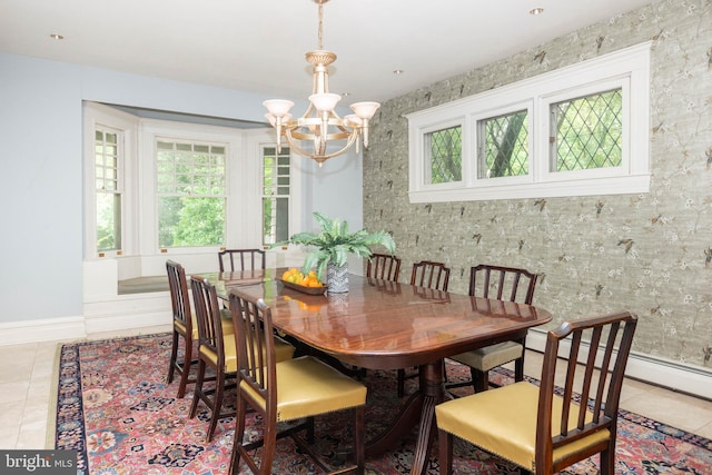 403 Club Rd, Baltimore, MD 21210 - tiled dining room featuring a chandelier and baseboards