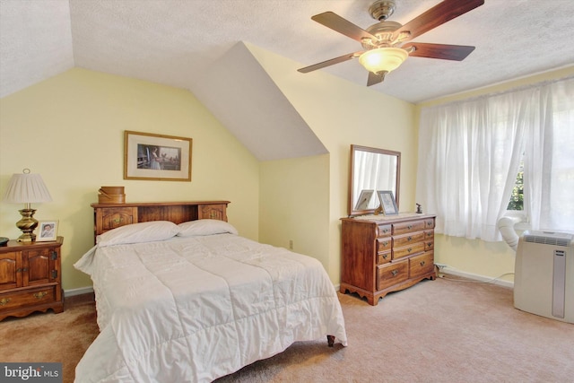 11970 Mentzer Gap Rd, Waynesboro, PA 17268 - bedroom with light colored carpet, lofted ceiling, a textured ceiling, and a ceiling fan