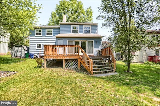 6483 Heatherfield Way, Harrisburg, PA 17112 - rear view of property featuring a wooden deck, a chimney, and a lawn